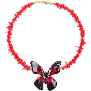 Dannyra Колие от червени корали и естествена пеперуда Dannyra Jewels