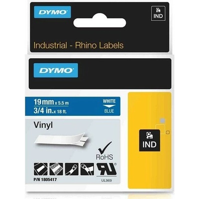 DYMO vinylová páska RHINO D1 19 mm x 5,5 m, bílá na modré, 1805417