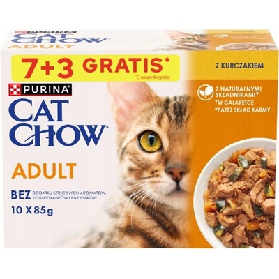 Cat Chow Adult s kuracím mäsom a cuketou v želé 10 x 85 g