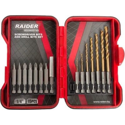 Raider Комплект накрайници и свредла 1/4" 15 бр. raider 157795