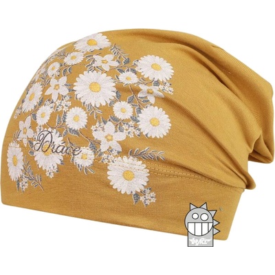 Dráče Dievčenská bavlnená čiapka Polo horčicová s kvetinkami