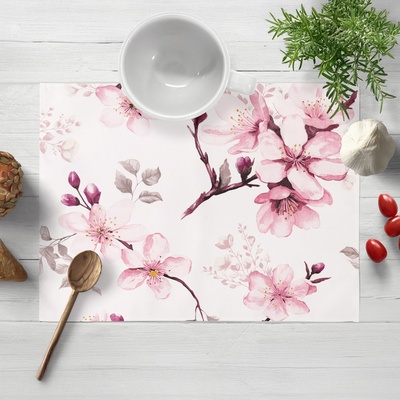 Biante bavlna prostírání Sandra SA-583 Růžové květy s větvičkami na bílém 30x40 cm
