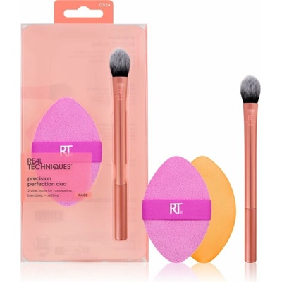 Real Techniques Precision Real Techniques Original Collection Face štetec na aplikáciu korektora 1 ks + Real Techniques Miracle 2-In-1 hubka na make-up 2 v 1 1 ks