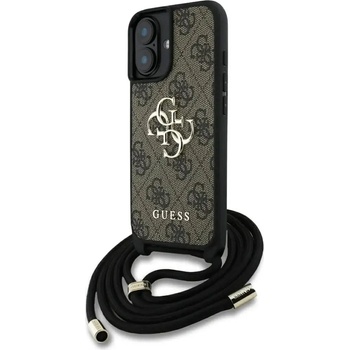 GUESS 4G калъф с голямо лого и кабел през рамо за iPhone 16 Plus кафяв (3666339434427)