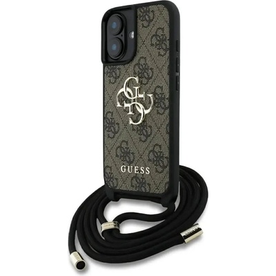 GUESS 4G калъф с голямо лого и кабел през рамо за iPhone 16 Plus кафяв (3666339434427)