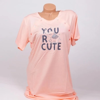 Нощница за бременни със слонче и надпис в прасковен цвят