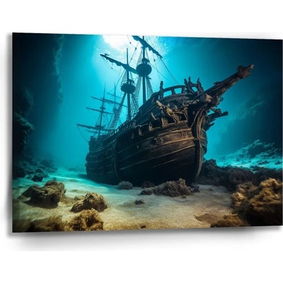Sablio Obraz Vrak drevenej lode na dne mora - 90x60 cm