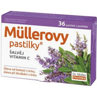 Dr. Müller Müllerovy pastilky® šalvia a vitamín C pastilky pri chrípke a prechladnutí 36 ks