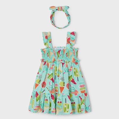 Mayoral Рокля аква сладоледи с лента за глава за мини момиче Майорал