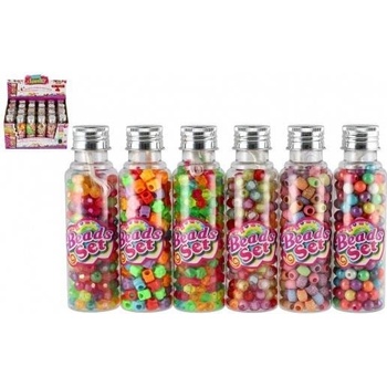 Korálky so šnúrkou plast mix farieb v plastovej dózičke 3,5x12,5cm 24ks v boxe