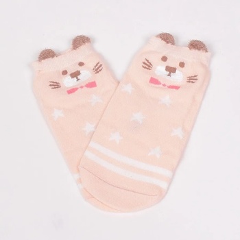 Image 1 of Детски чорапи в коралов цвят с лъвче и звезди