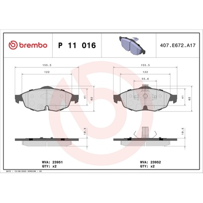 Sada brzdových platničiek, vždy 4 kusy v sade BREMBO P 11 016 (P11016)