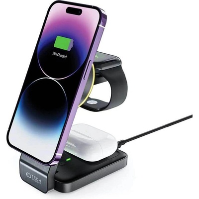 Безжично Зарядно MagSafe 3в1 за iPhone, Tech-Protect Magnetic Charger 15W, Черен (QI15W-A28)