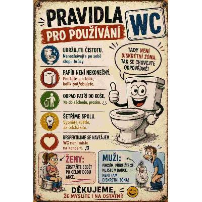 CAB Design - Metal Signs & Decor Plechová ceduľa Pravidla pru používaní WC