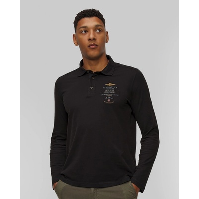 Aeronautica Militare Černé pánské polo S Dlouhými Rukávy