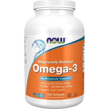 NOW NOW Omega-3 Molecularly Distilled Fish Oil, 500 Softgels