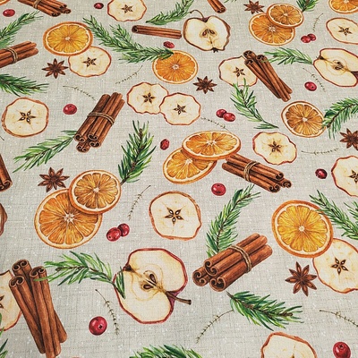 Dekorační látka JABLKA A POMERANČE 140 cm