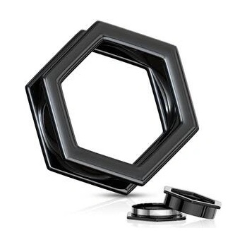 Šperky4U ocelový tunel do ucha černý šestihran TN01024-12