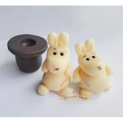 Figurka na dort králíci z klobouku z kokosové hmoty 4x5,5cm - Fagos