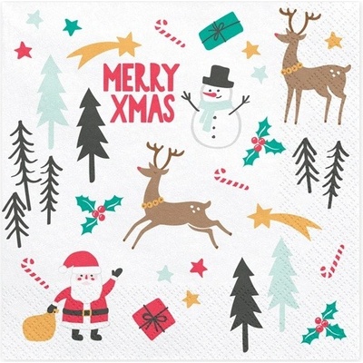PartyDeco ubrousky Vánoce Merry Xmas 33x33cm