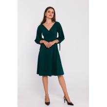 Stylove Woman's Flared dress with puff sleeves green tyrkysová
