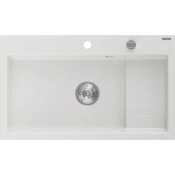 Mexen Omar гранитна мивка с 1 отделение 800 x 480 мм, бяла, сифон хром - 6520801005-20 (6520801005-20)