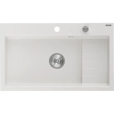 Mexen Omar гранитна мивка с 1 отделение 800 x 480 мм, бяла, сифон хром - 6520801005-20 (6520801005-20)