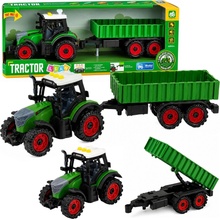 LEAN Toys Detský farmársky traktor s prívesom, trecí pohon, svetlá a zvuky 35 cm