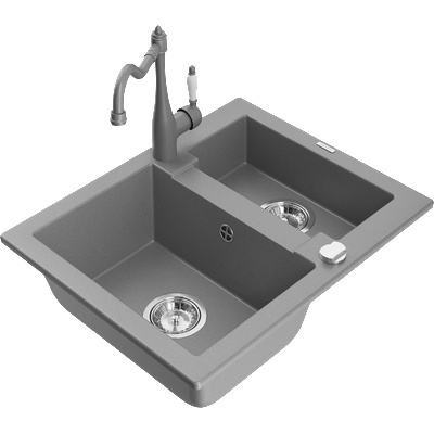 Mexen Carlos гранитна мивка 1, 5-компонентна с кухненски смесител Carla, сив - 6518-71-670700-71 (6518-71-670700-71)