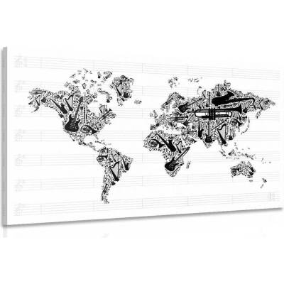 Obraz hudební mapa světa v inverzní podobě - 120x80