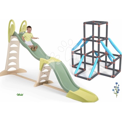 Smoby Set šmykľavka a 3 poschodová preliezačka Tower Kraxxl Toboggan Super Megagliss 2v1 360 cm šmýkacia plocha s UV filtrom