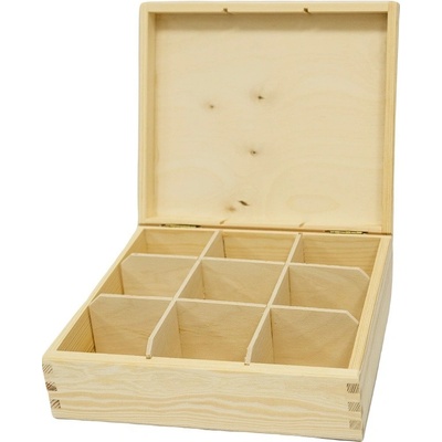 Sztuka Zdobienia Dřevěná krabička s víkem na čaj s devíti přihrádkami 24x21x8cm