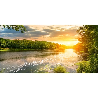 Foto obraz sklenený horizontálny Súmrak nad riekou 100x50 cm