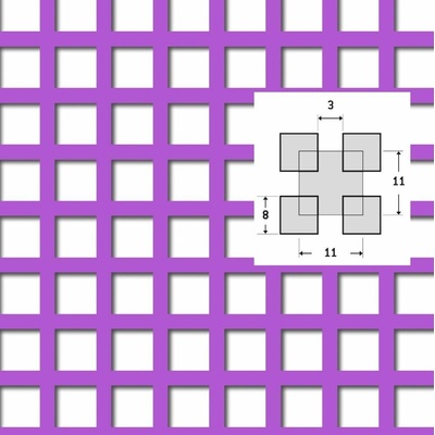 Děrovaný plech QG 8-11 mm, ocel, tloušťka 1,5 mm, 1000x2000 mm