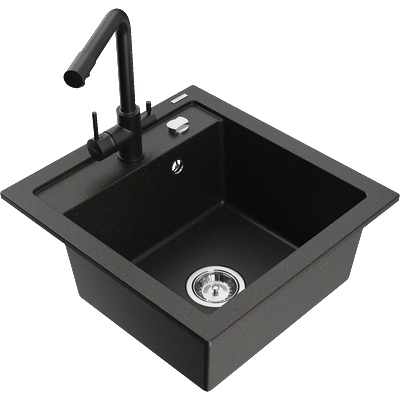 Mexen Vito гранитна кухненска мивка с 1 отделение с кухненски смесител Duero, черен/златен металик - 6503-75-671600-70 (6503-75-671600-70)