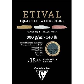 Clairefontaine Etival Black Double-Grain Glued Pad On 1 Side Скицник A5 300 g (975317C)