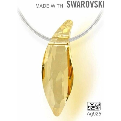 Swarovski Elements Stříbrný náhrdelník visací zlatá slza, kapka, lístek 34255.1 Golden Shadow