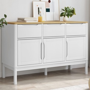 vidaXL Сайдборд FLORO, бял, 114x43x74 см, борово дърво масив (374024)