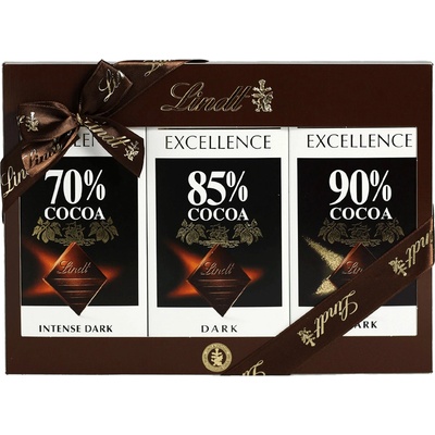 Lindt Excellence Horká čokoláda 70% kakaa 100 g + Horká čokoláda 85% kakaa 100 g + Horká čokoláda 90% kakaa 100 g set