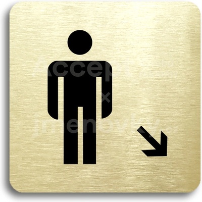 ACCEPT Piktogram WC muži vpravo dolů - zlatá tabulka - černý tisk bez rámečku
