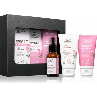 Green Pharmacy Damask Rose & Ceramides revitalizačné pleťové sérum 30 ml + Damask Rose & Ceramides Night Face Cream nočný pleťový krém 50 ml