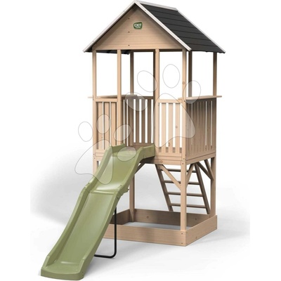 Exit domček na pilieroch Panorama 500 Wodden Playhouse Toys cyprusový s pieskoviskom a šmykľavkou od 3 rokov ET50520500
