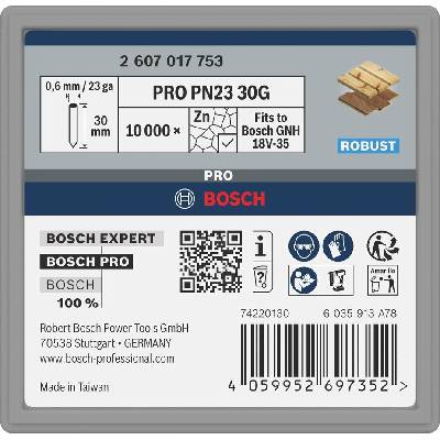 BOSCH Čap PRO PN23 G, 0,65/23 g, pozinkovaný, 30 mm, 10 000 ks 2607017753