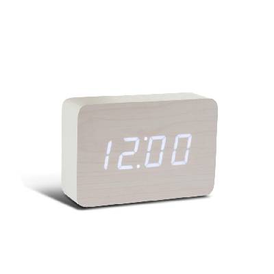 Часовник с термометър и аларма GINGKO BRICK от бяло дърво с бели цифри (Gingko GK15W13)
