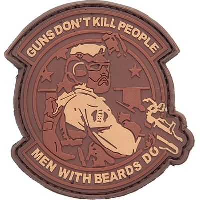 Plastové 3D patche 3D gumová nášivka GUNS DON'T KILL PEOPLE Patch - Hnedá