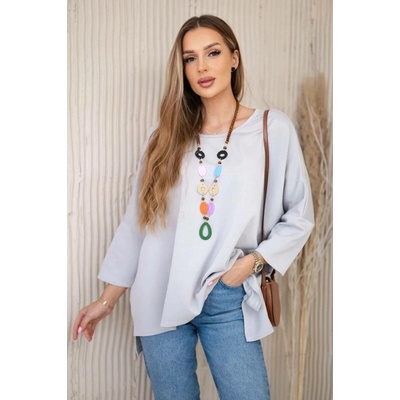 Fashionweek Oversize halenka s náhrdelníkem K17964 šedý
