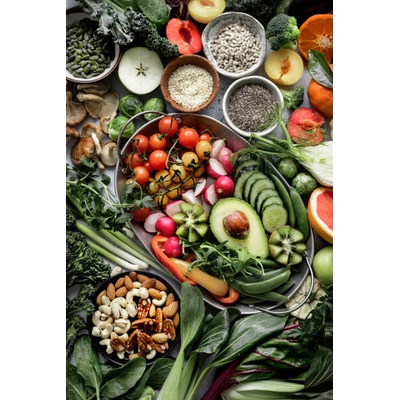 Plakát, Obraz - Fresh vegetables with mixed nuts flat, Florentin Catargiu / 500px, 26.7 × 40 cm