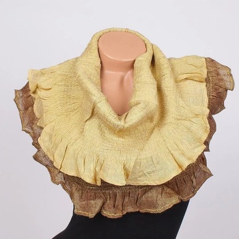 Image 1 of Кръгъл шал в кафяво и златисто-жълто с къдрици