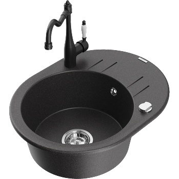 Mexen Kevin гранитна мивка с една камера и отцедник и кухненски смесител Carla, черен на пръски - 6517-76-670700-70 (6517-76-670700-70)