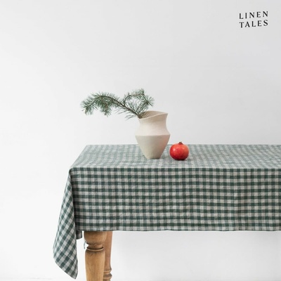Linen Tales Ľanový obrus Forest Green Gingham 140x250cm
